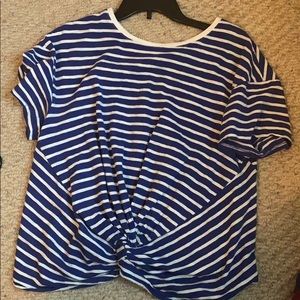 Blue Striped Shirt with Tie Detail